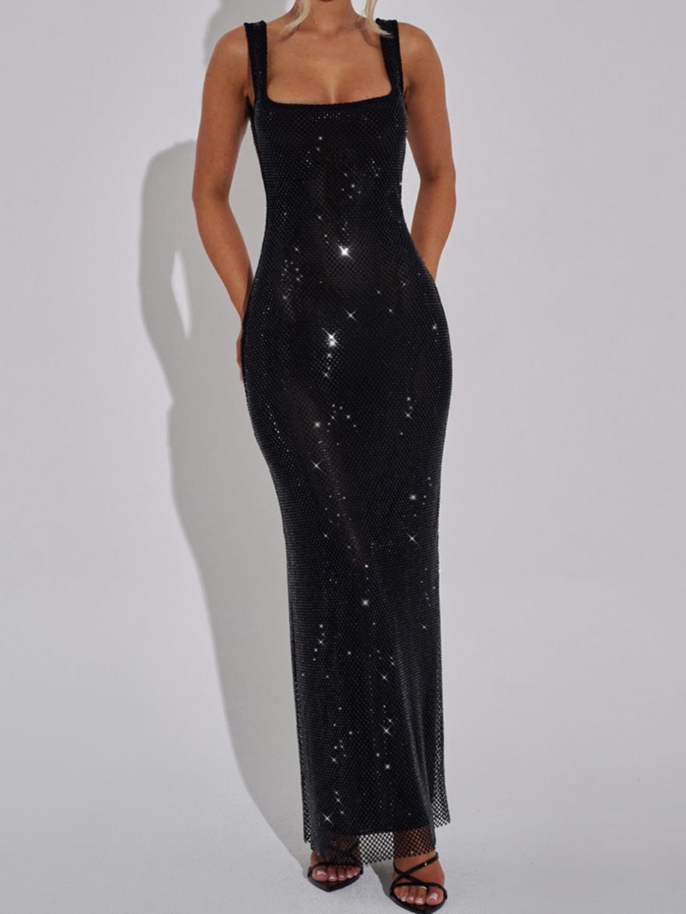 Babyboo Petra Rhinestone Embellished Black Bodycon Maxi Event Dress NEW Size M
